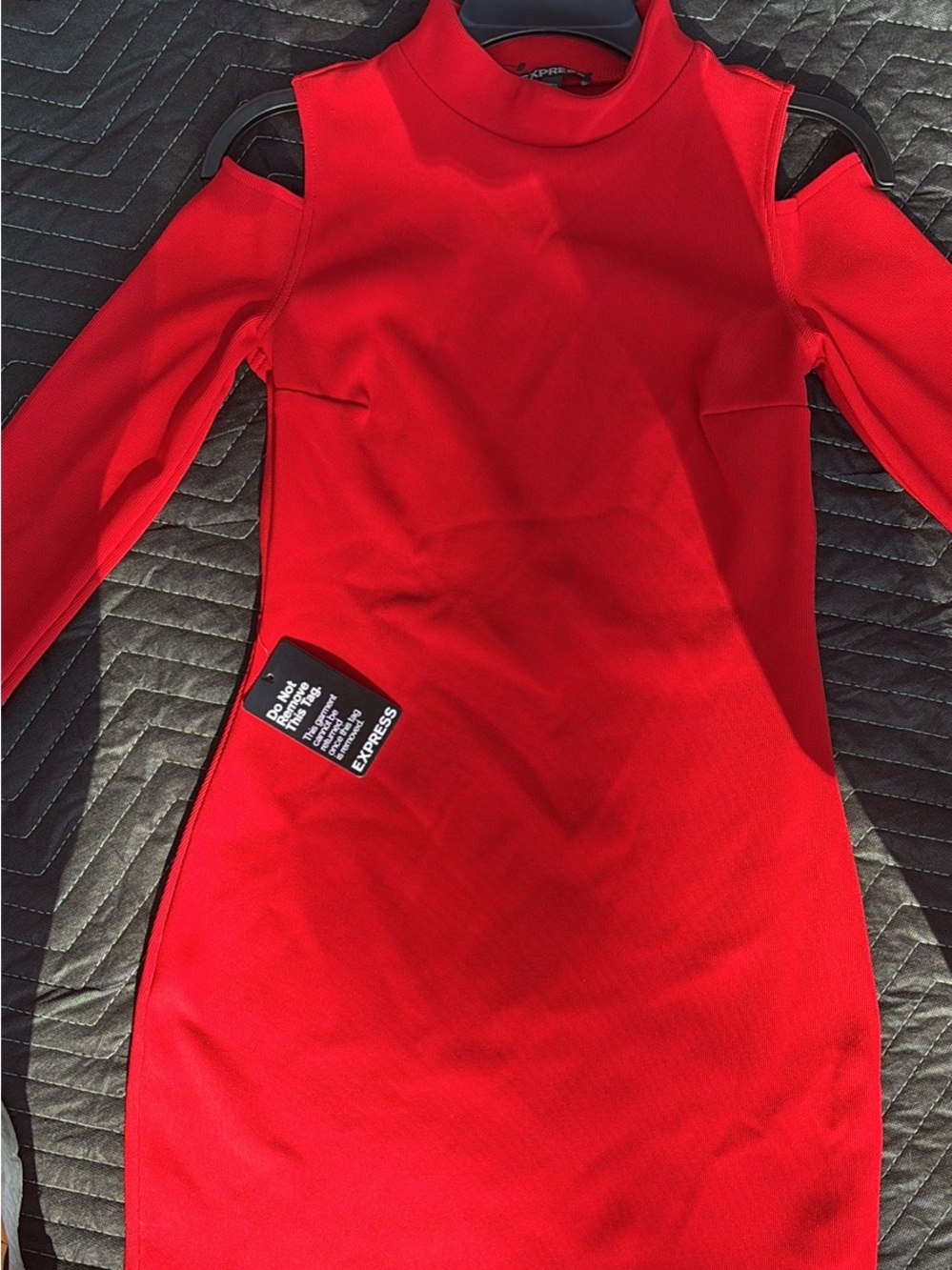 Express Red Cold-Shoulder Mock Neck Long Sleeve Dress
